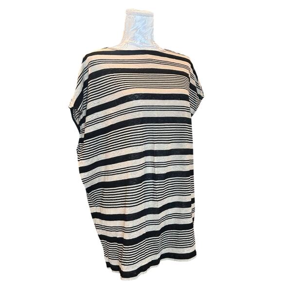 Ralph Lauren Black Gray Stripe Linen Shirt Womens Sz 2X Drop Shoulder Classic - Picture 3 of 16